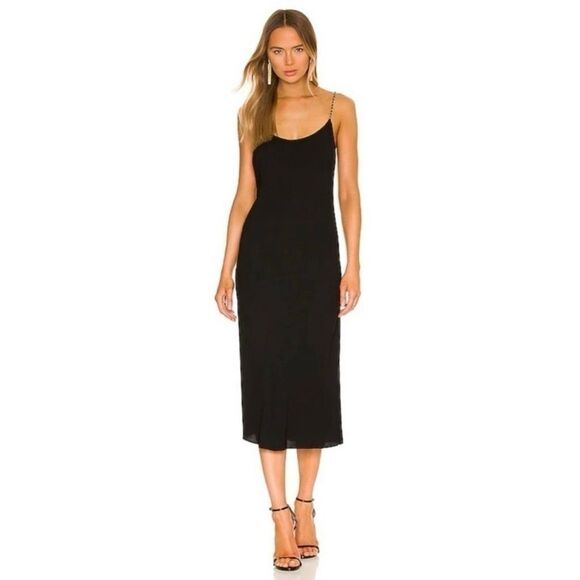 ANINE BING Chelsea Chain Strap Black Midi Dress Size Large Slip Shift Crepe - Picture 14 of 14